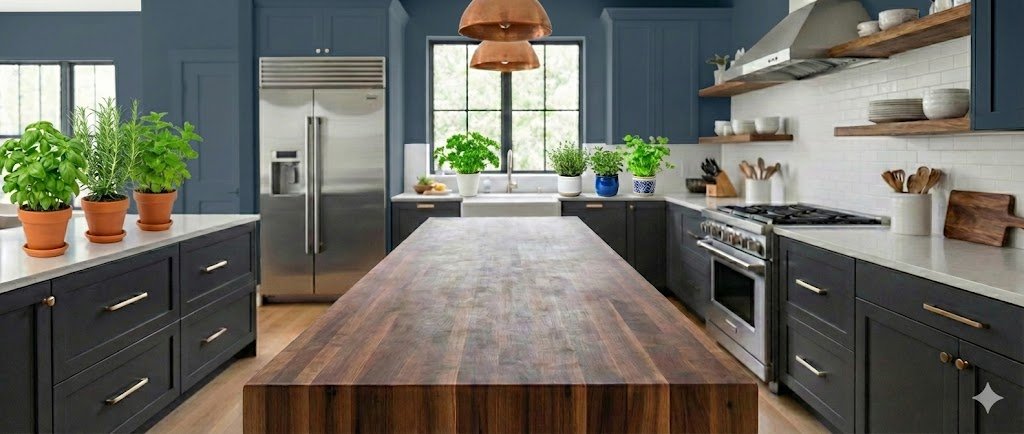 widescreen view of kitchen